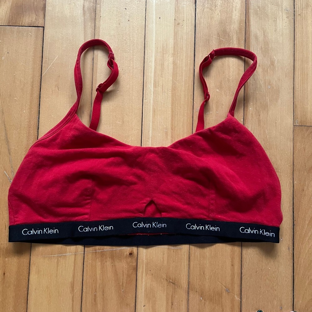 Calvin Klein Red Cotton Sports Bra Bralette Bralette Comfort Fit Large